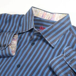 Robert Graham Mens Shirt Large XL Striped Preppy Luxurious Flip Cuff